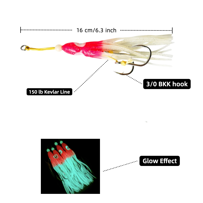 4 Pack Glow Squid Skirt Rig
