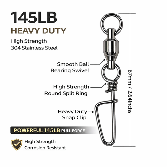 High Duty Saltwater Ball Bearing Snap Swivel – Heavy Duty 145LB (Size #6) – 25 Pack