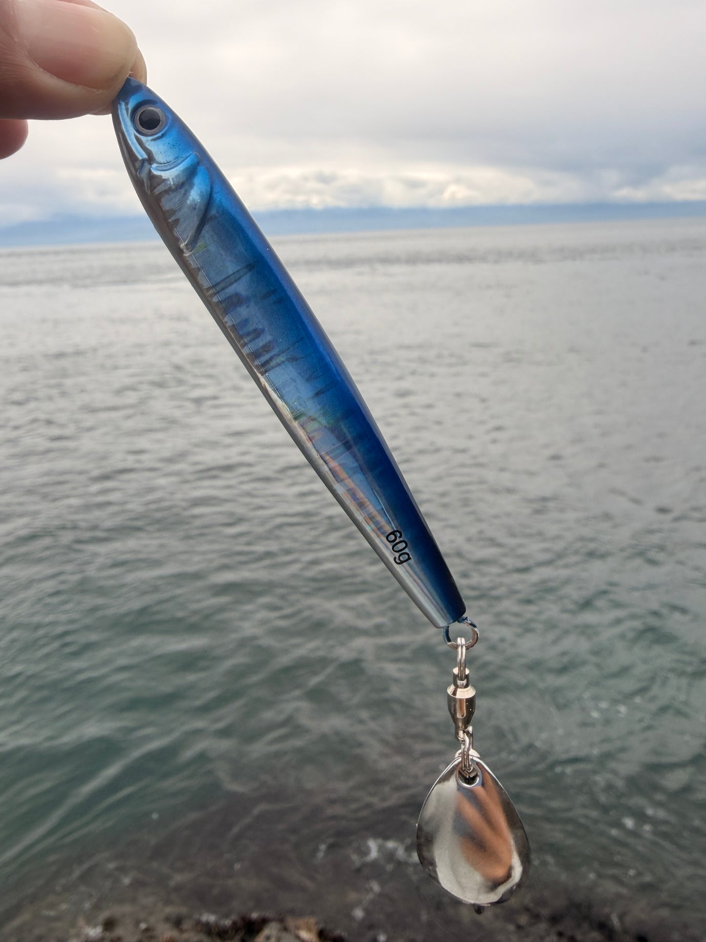 Finex Herring Needle 60g blue shore casting jig by the ocean